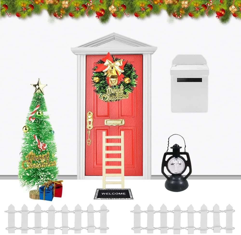 ATSGJLZN Kit Lutin Farceur de Noel Accessoires，Box Lutin Farceur les Lutins  Farceurs avec Porte Echelle Bois Bottes Clôture pour Décorations de Noël  Deco Maison DIY Cadeaux de Noël pour les Enfants 
